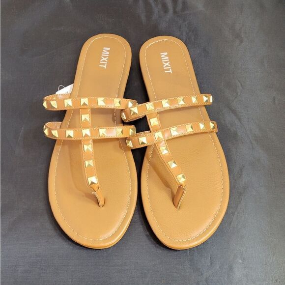 BRAND NEW MIXIT 3-STRAPS THONG WOMEN"S STUDDED DETAILING ROUND TOE  SAND… - Picture 3 of 16